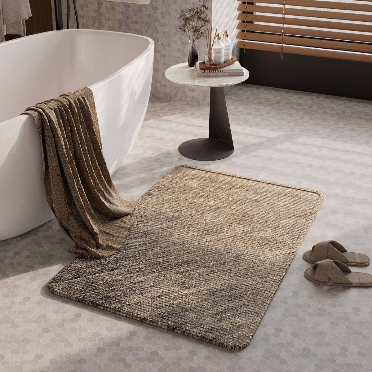 Soft Linen Textured Bathroom Mat | High & Bury