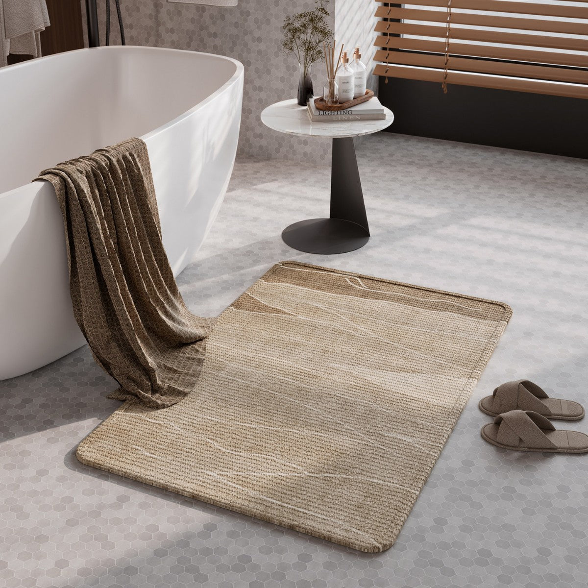 Soft Linen Textured Bathroom Mat | High & Bury