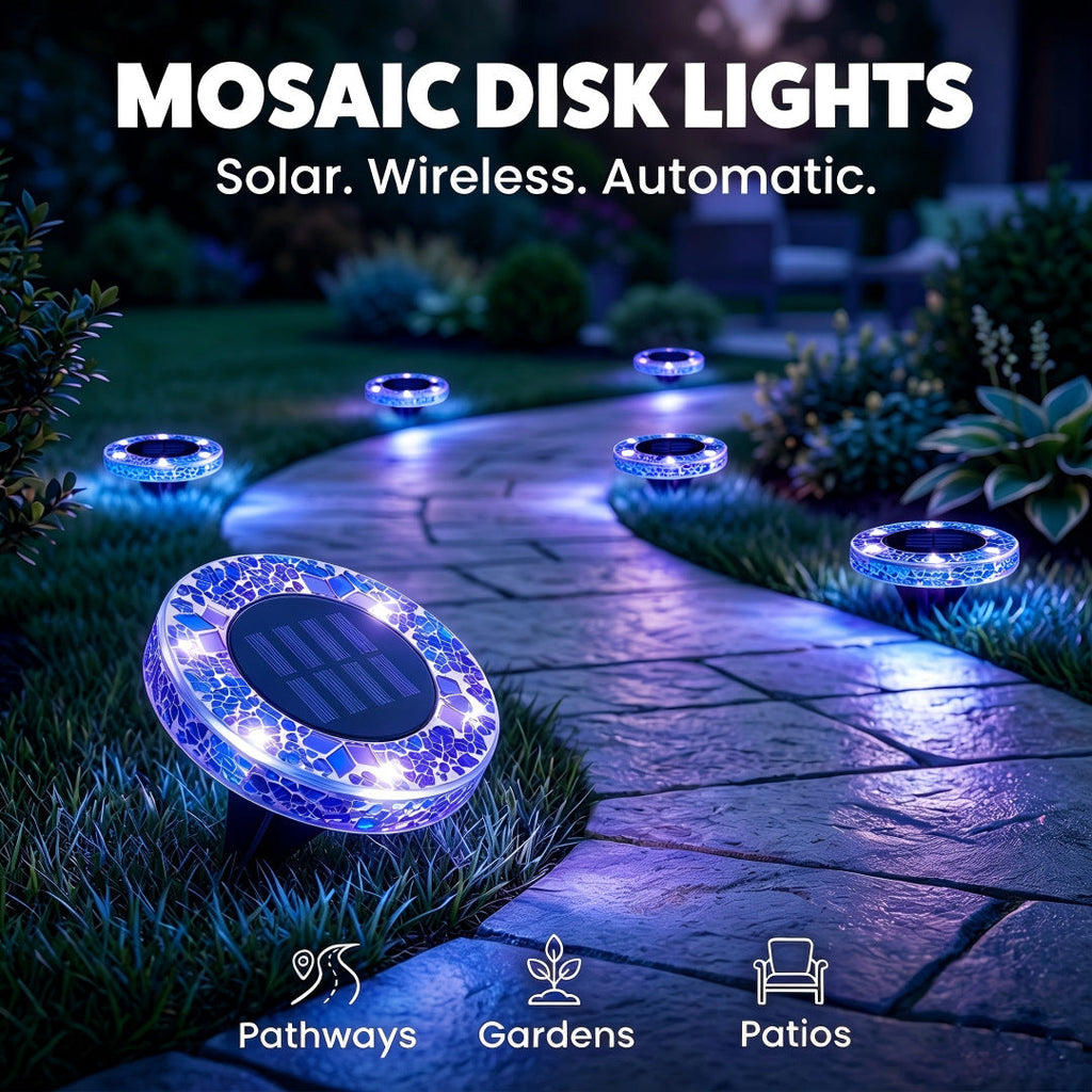 Solar Mosaic Glass Garden Path LED Spotlights | High & Bury