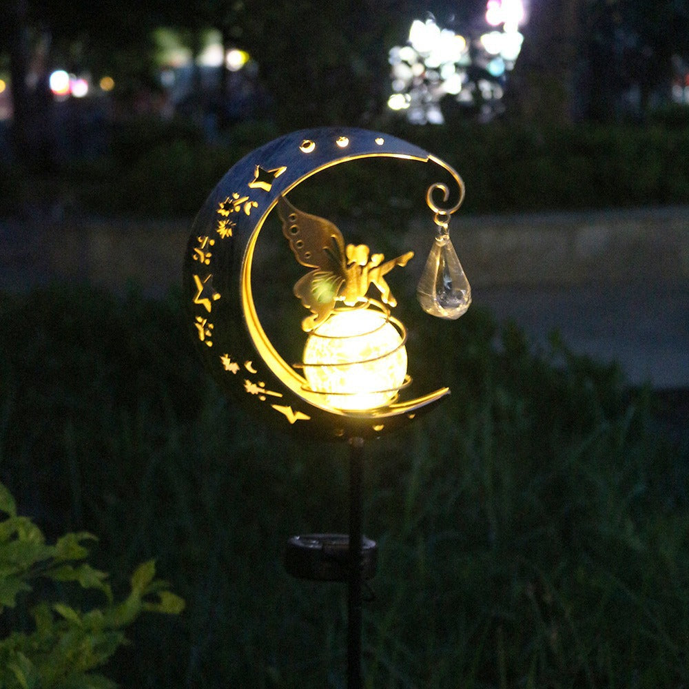 Solar-Powered Decorative Garden Stake Light with Crescent Moon Fairy Lantern | High & Bury