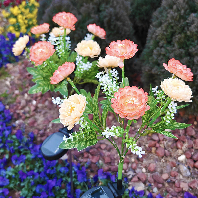 Solar-Powered Decorative Garden Stele with Lifelike Ranunculus Bouquet | High & Bury