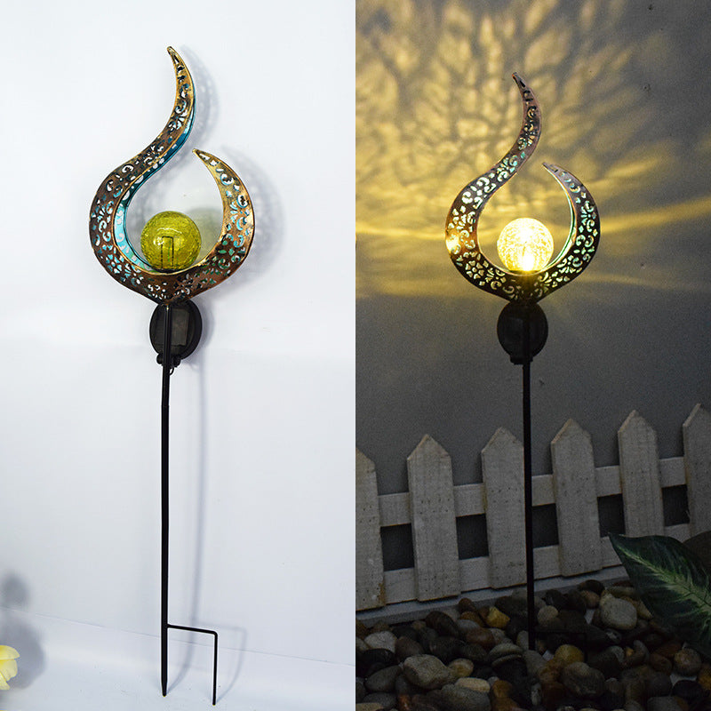 Solar-Powered Filigree Crescent Stake Lantern | High & Bury
