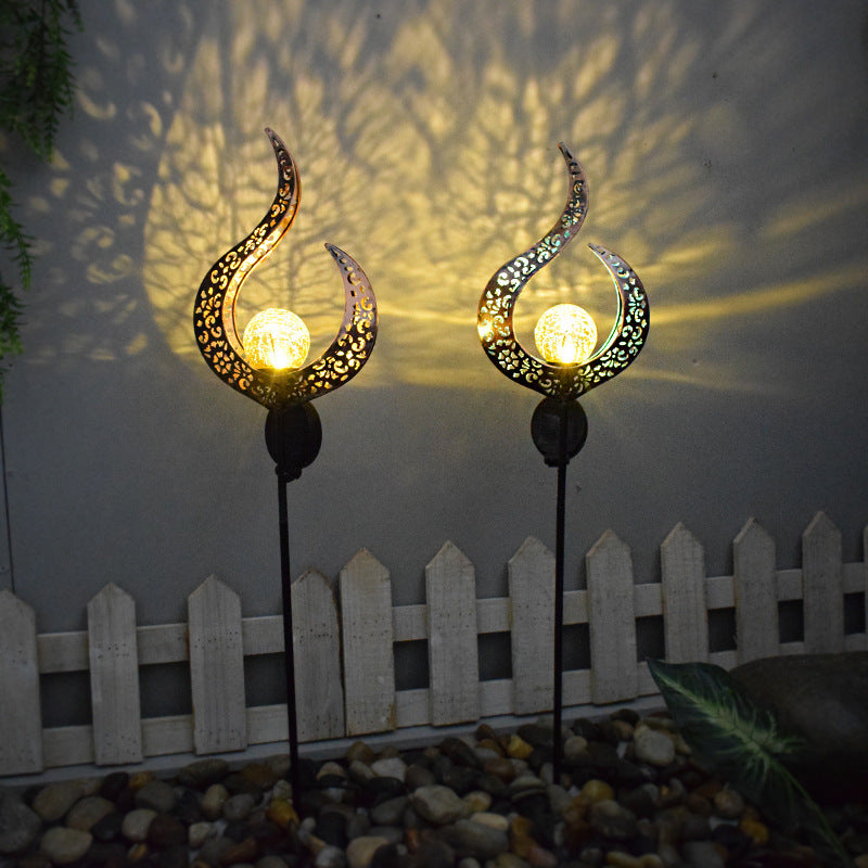 Solar-Powered Filigree Crescent Stake Lantern | High & Bury