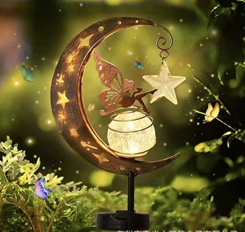 Solar-Powered Filigree Crescent Stake Lantern | High & Bury