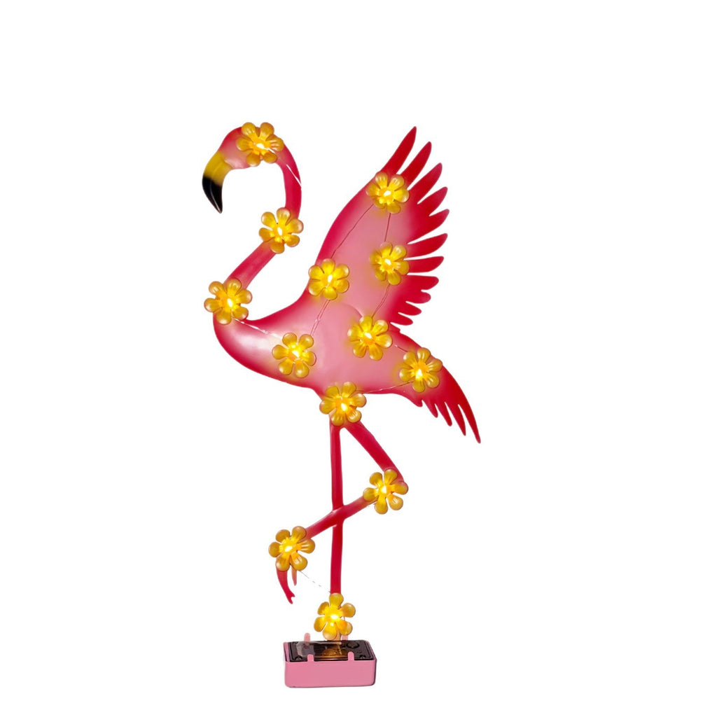 Solar-Powered Flamingo LED Garden Stake Light with Flower Accent Lamps | High & Bury
