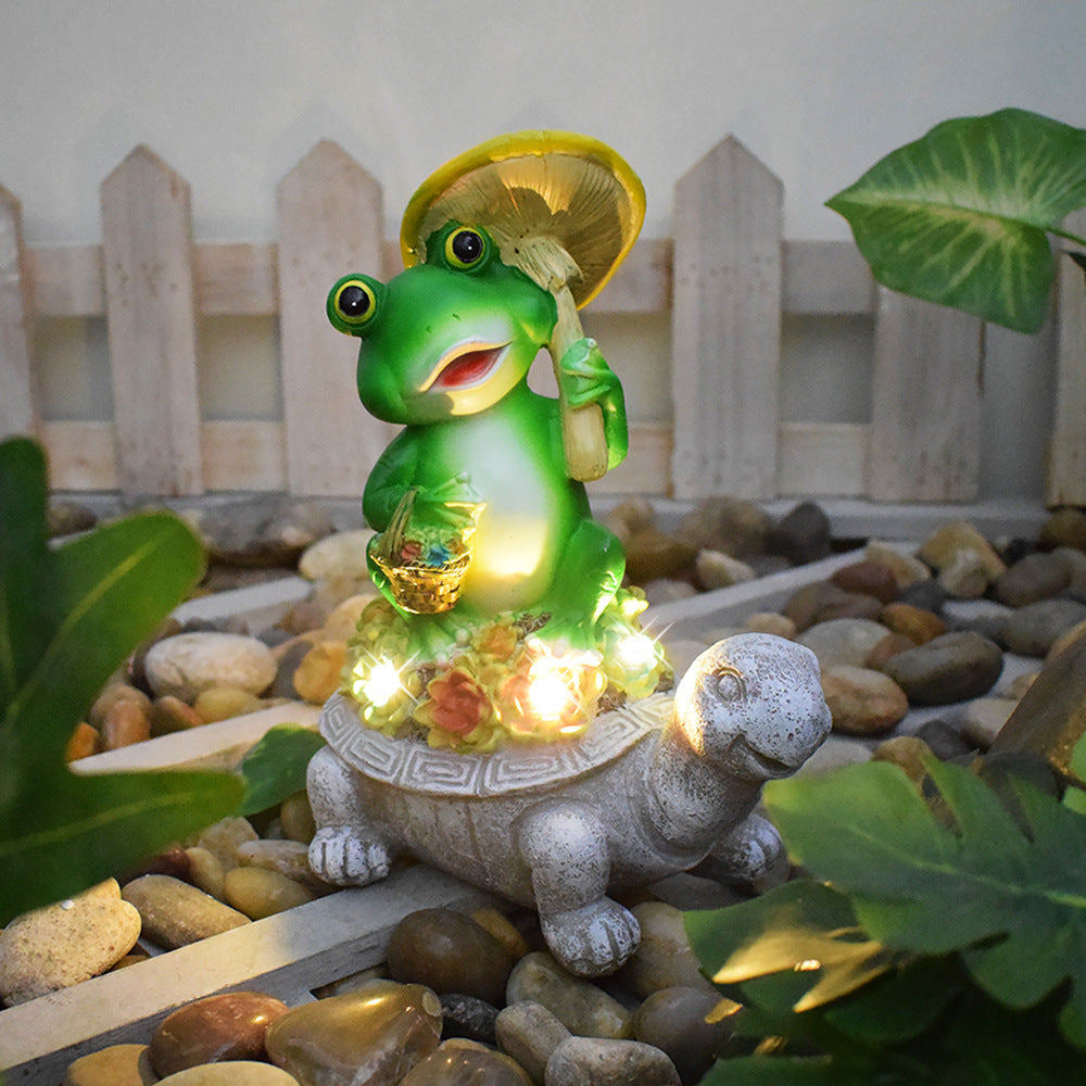 Solar-Powered Garden Gnome Sculpture with Integrated LED Fairy Lights and Turtle Pot | High & Bury