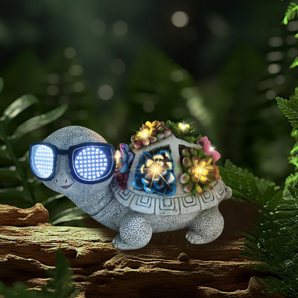Solar-Powered Garden Gnome Sculpture with Integrated LED Fairy Lights and Turtle Pot | High & Bury