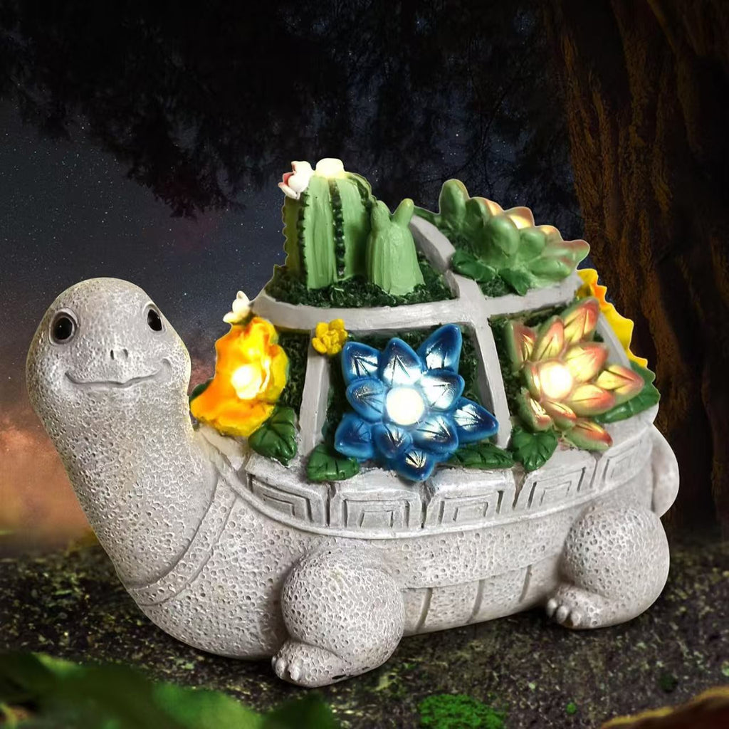 Solar-Powered Garden Gnome Sculpture with Integrated LED Fairy Lights and Turtle Pot | High & Bury
