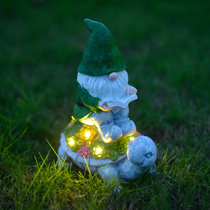 Solar-Powered Garden Gnome Sculpture with Integrated LED Fairy Lights and Turtle Pot | High & Bury