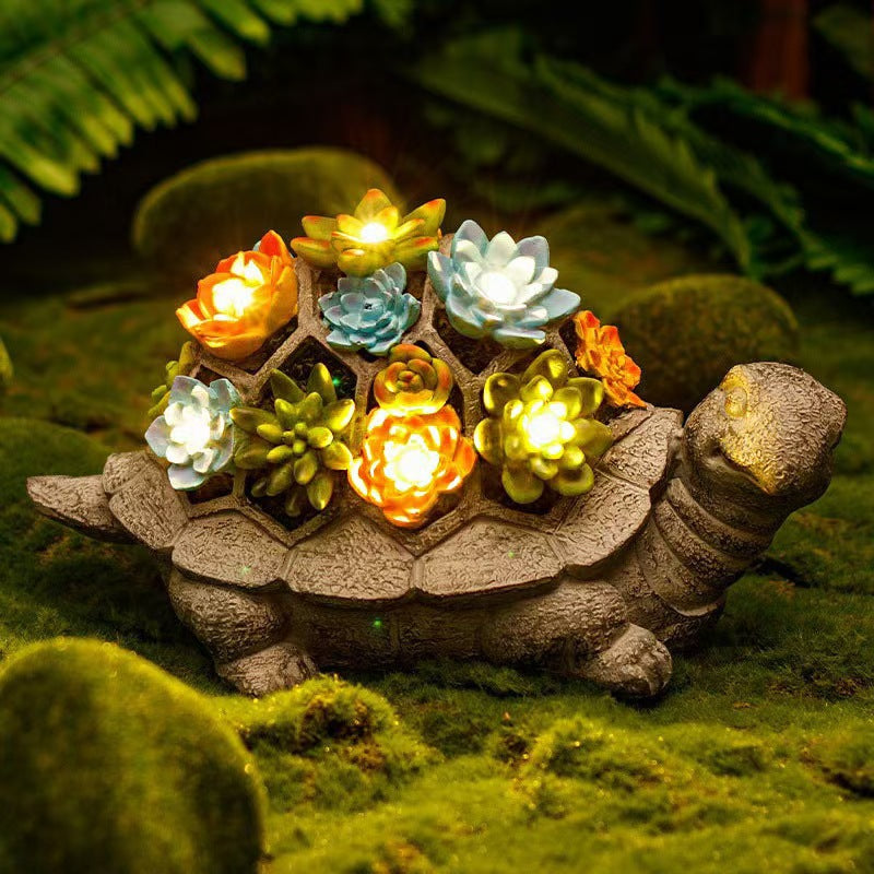 Solar-Powered Garden Gnome Sculpture with Integrated LED Fairy Lights and Turtle Pot | High & Bury