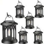 Solar-Powered Hanging LED Lantern Set with Flickering Flameless Candle and Metal Clip Hook | High & Bury
