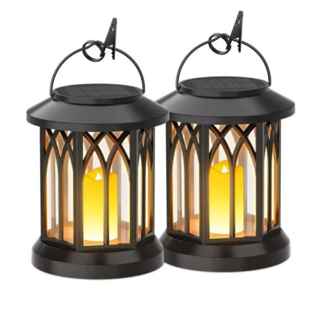 Solar-Powered Hanging LED Lantern Set with Flickering Flameless Candle and Metal Clip Hook | High & Bury