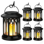 Solar-Powered Hanging LED Lantern Set with Flickering Flameless Candle and Metal Clip Hook | High & Bury