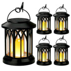 Solar-Powered Hanging LED Lantern Set with Flickering Flameless Candle and Metal Clip Hook | High & Bury