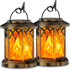 Solar-Powered Hanging LED Lantern Set with Flickering Flameless Candle and Metal Clip Hook | High & Bury