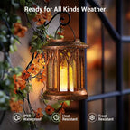 Solar-Powered Hanging LED Lantern Set with Flickering Flameless Candle and Metal Clip Hook | High & Bury
