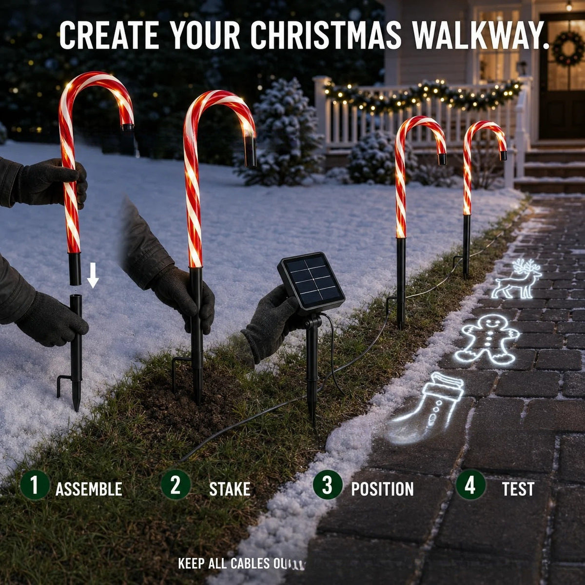 Solar-Powered Projecting Candy Cane Path Lights | High & Bury