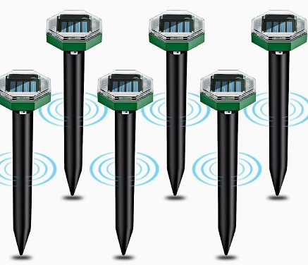 Solar Ultrasonic Mole Repellent Stakes, 4-Pack, ABS Plastic