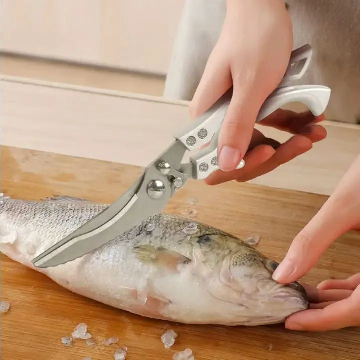 Stainless Steel Kitchen Scissors with Fish Scale Remover and Safety Lock, view 2