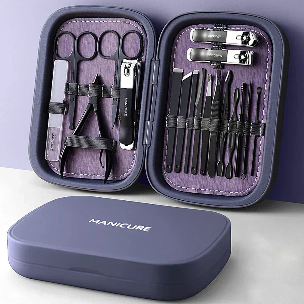Stainless Steel Manicure and Pedicure Set, 18 Pieces with Storage Case, view 2