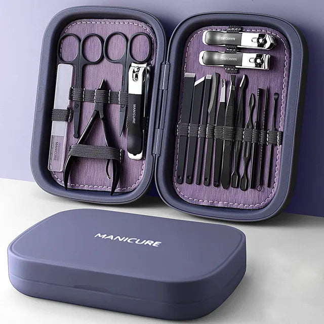 Stainless Steel Manicure and Pedicure Set, 18 Pieces with Storage Case