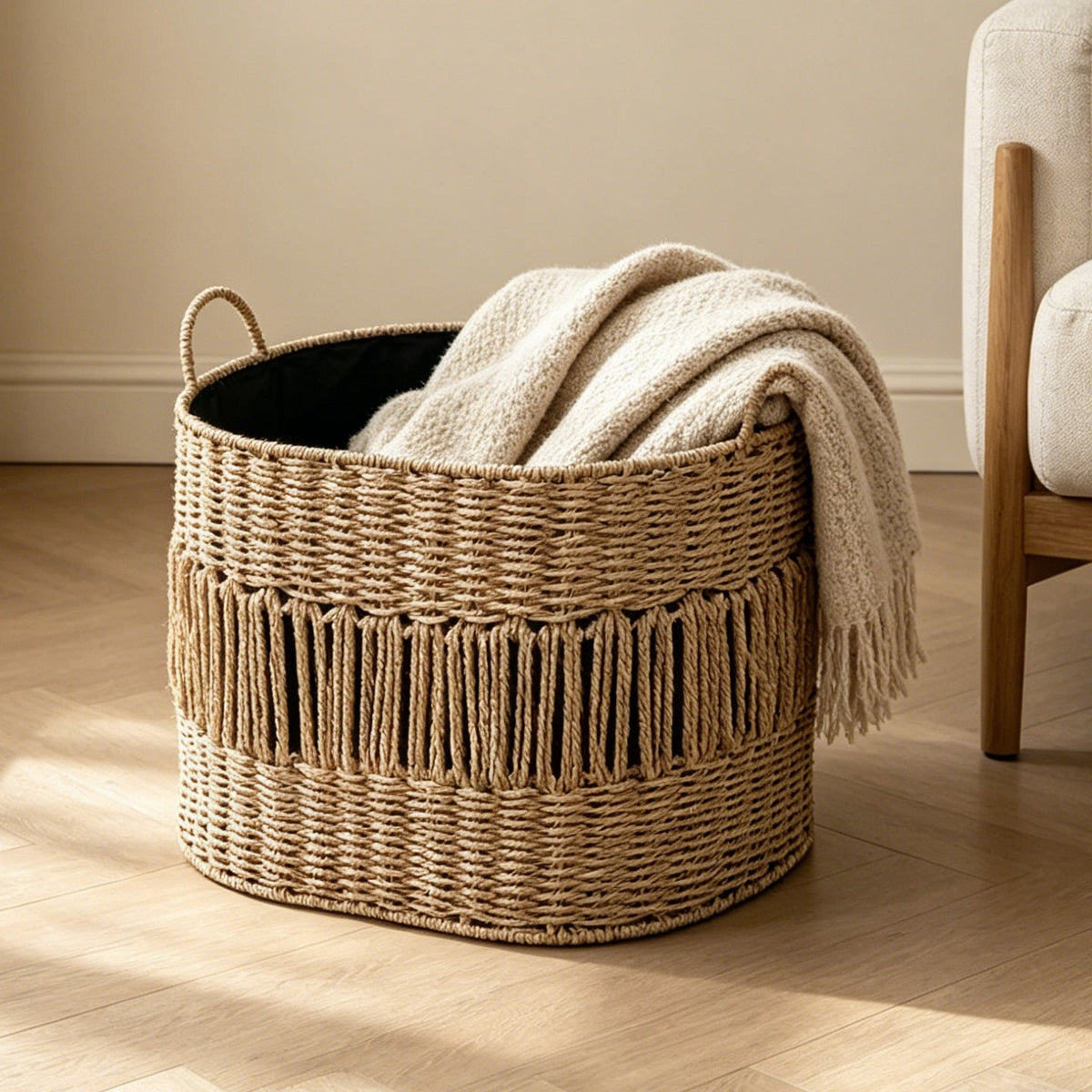 Storage Basket with Elegant Fringe Design | High & Bury