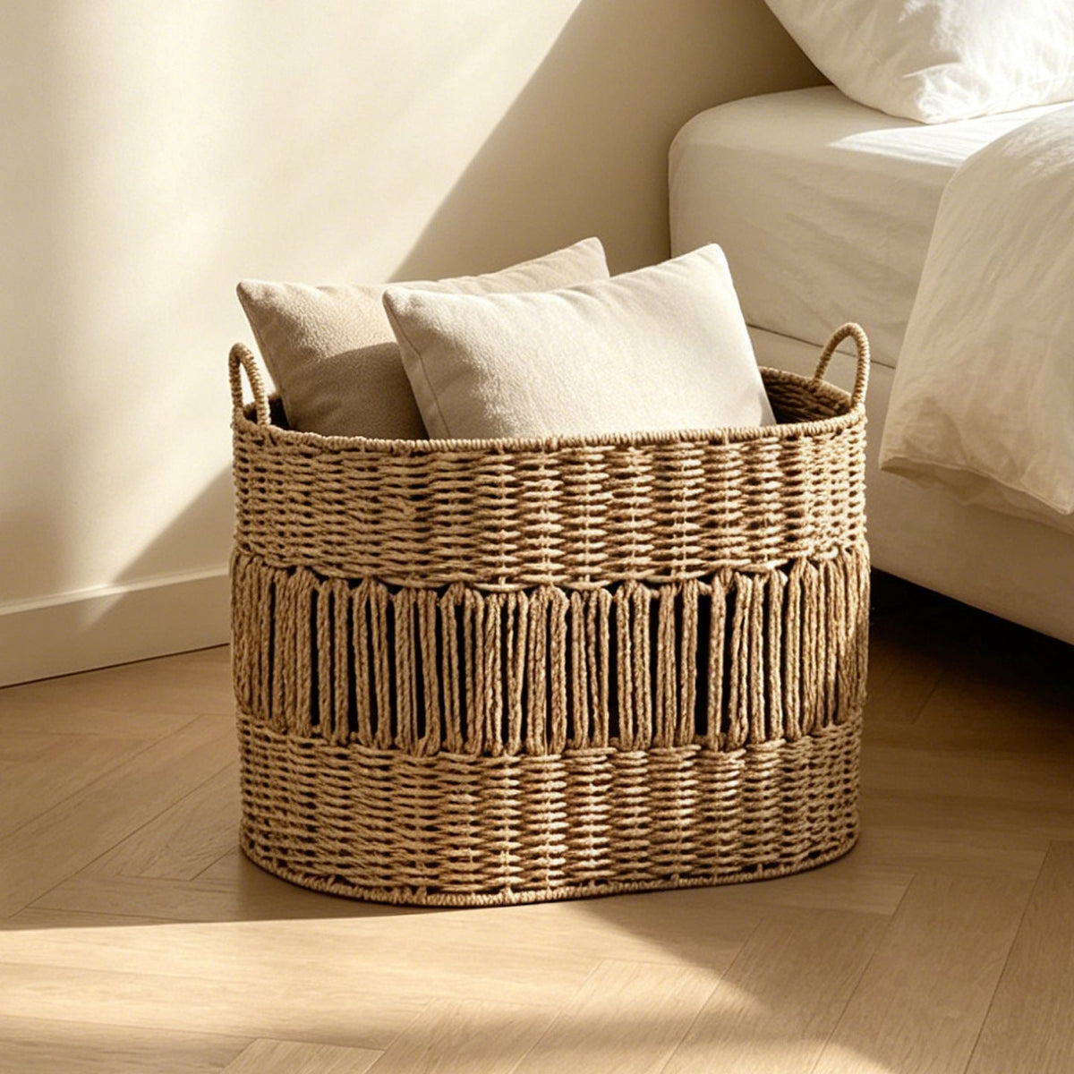 Storage Basket with Elegant Fringe Design | High & Bury