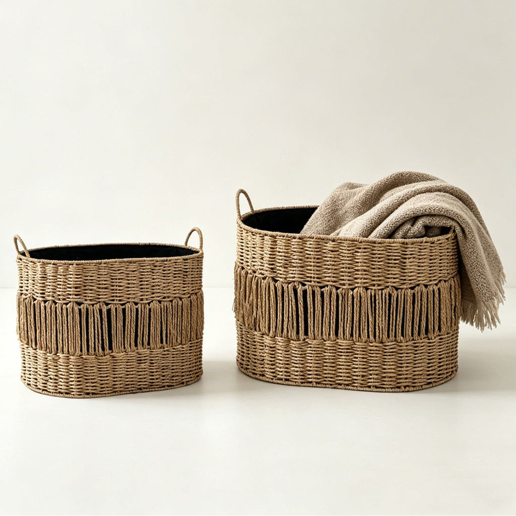 Storage Basket with Elegant Fringe Design | High & Bury