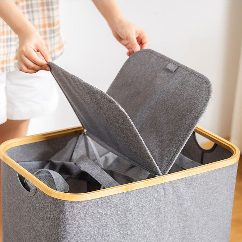 Storage Basket with Lid made of Fabric and Bamboo | High & Bury