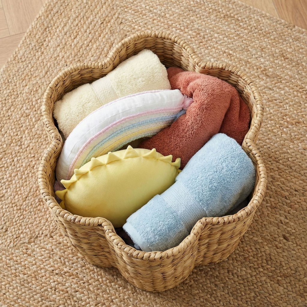 Storage Basket with Lid Woven Natural Fiber Soft Textile | High & Bury