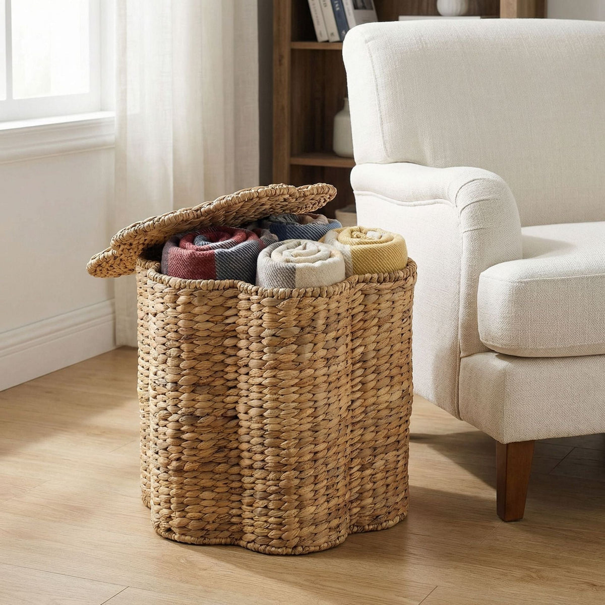 Storage Basket with Lid Woven Natural Fiber Soft Textile | High & Bury