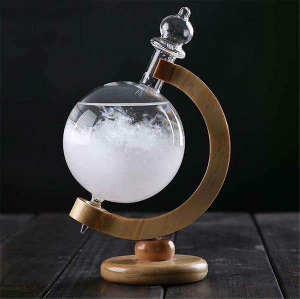 Storm Glass Forecast Bottle, Crystal Desktop Barometer with Wooden Base