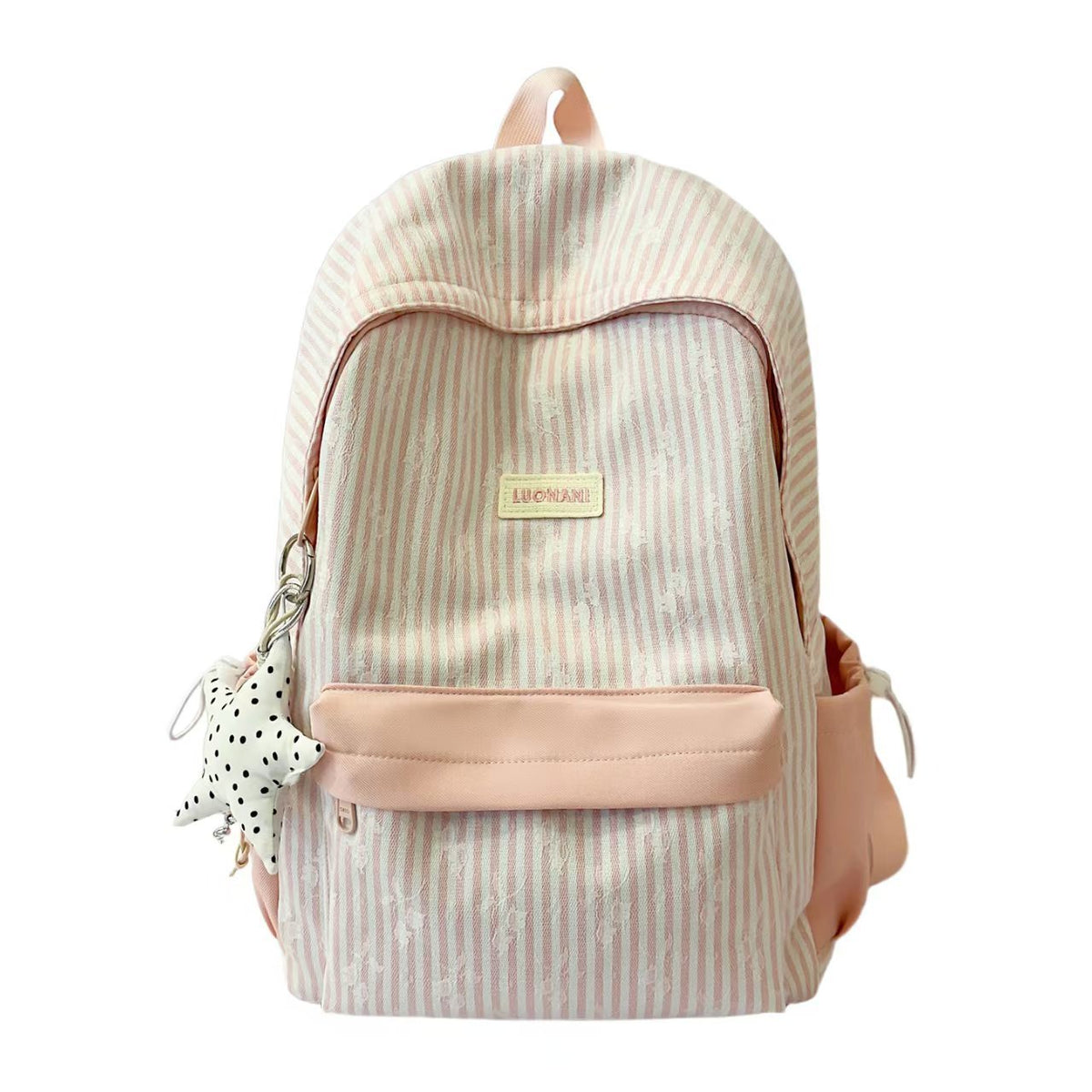Striped Casual Backpack with Zip Main Compartment, Front and Side Pockets, view 3