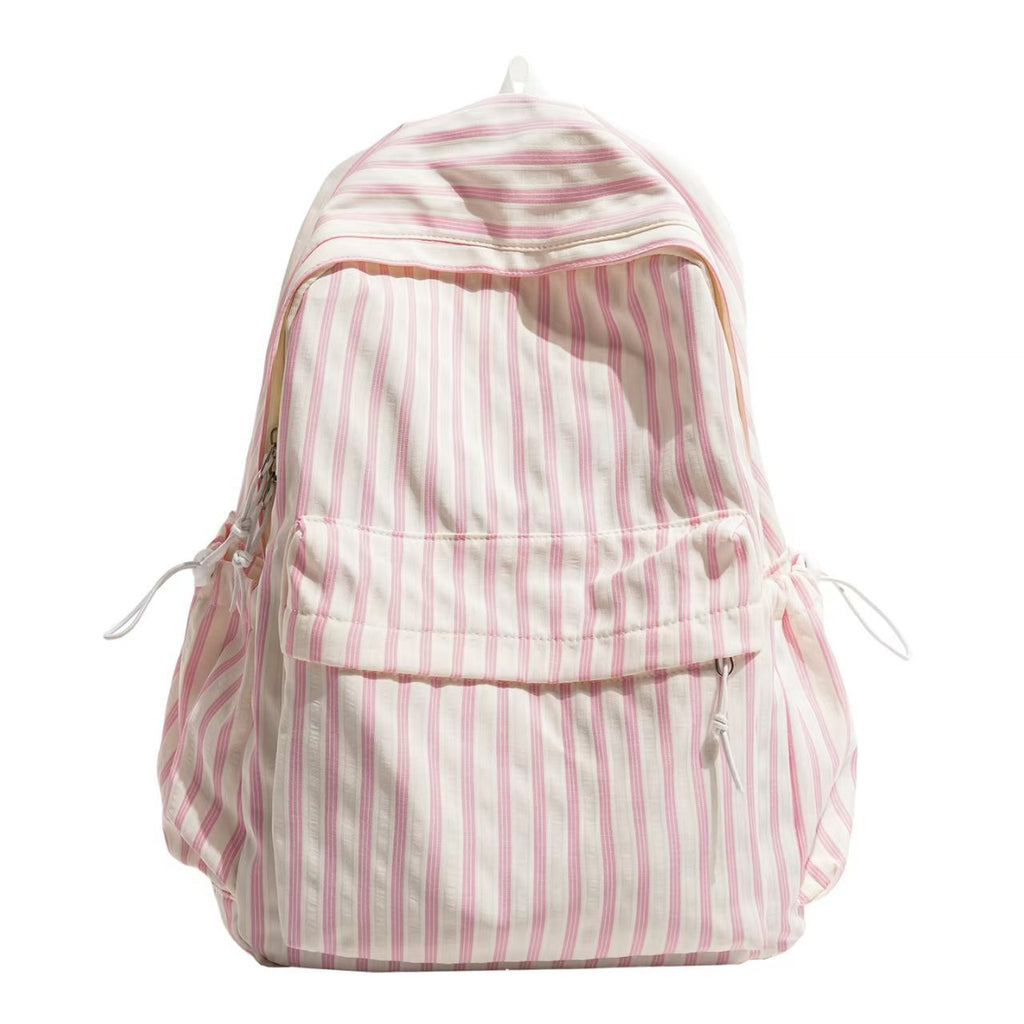 Striped Polyester Backpack with Adjustable Straps and Side Pockets