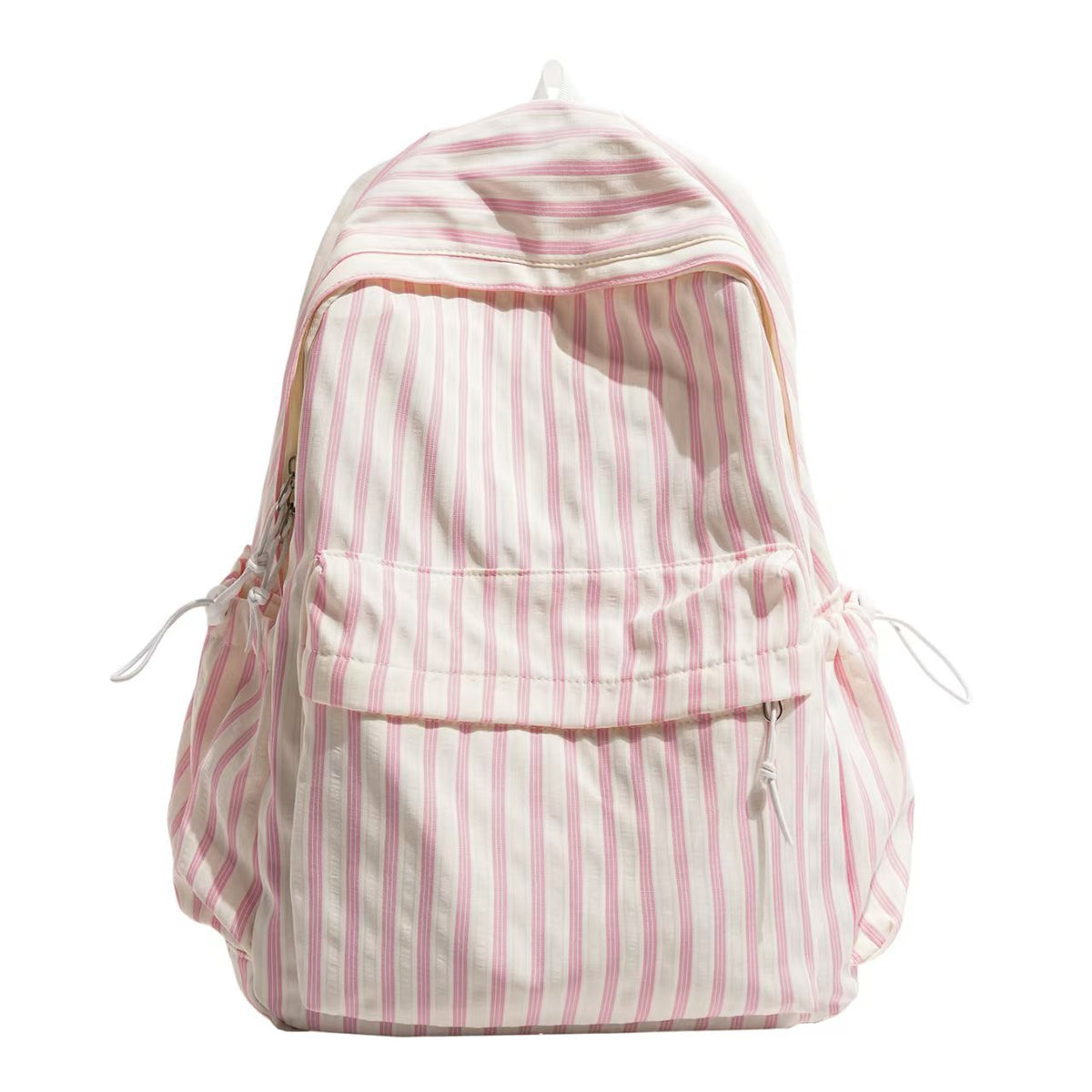 Striped Polyester Backpack with Adjustable Straps and Side Pockets