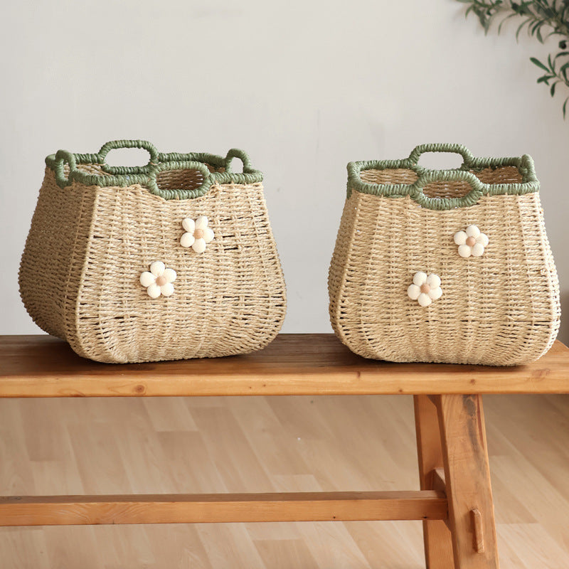 Stylish Storage Basket with Flower Appliqué | High & Bury