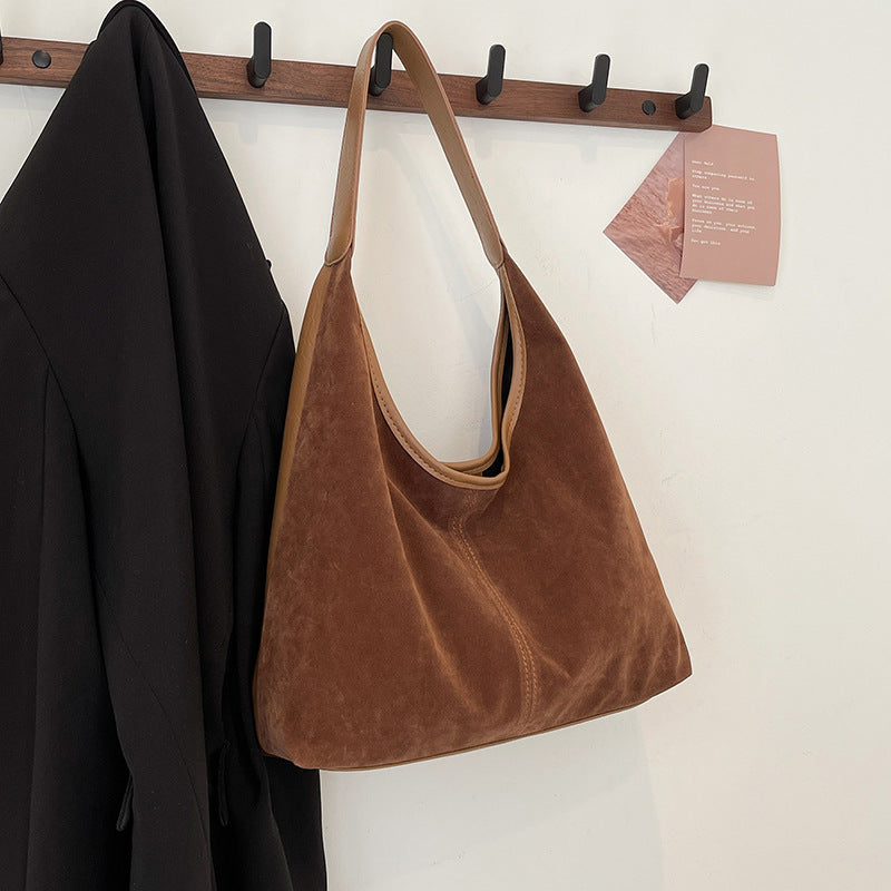 Suede Casual Hobo Bag with Shoulder Strap and Spacious Interior