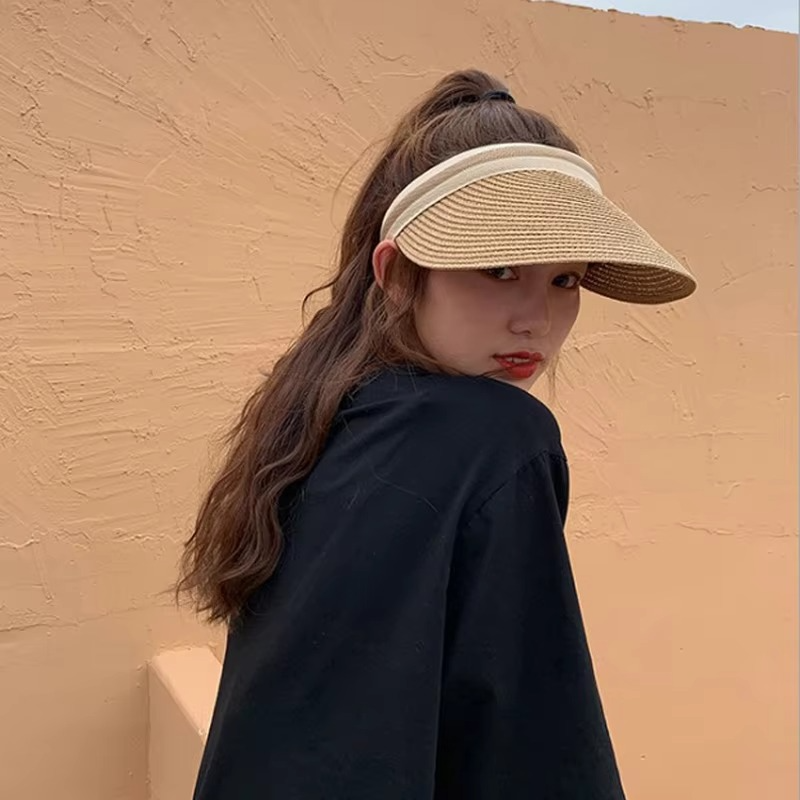 Summer Wide-Brim Straw Sun Visor Hat with Adjustable Fit, view 4
