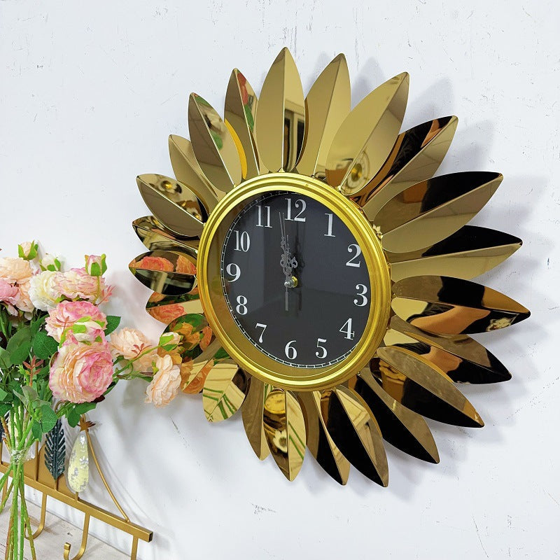 Sunburst Decorative Wall Clock with Leaf Motif | High & Bury