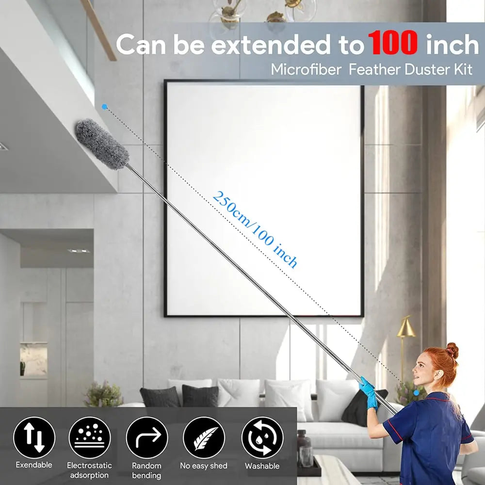 Telescopic Microfibre Duster with Flexible Head and 3 Replacement Heads, view 2
