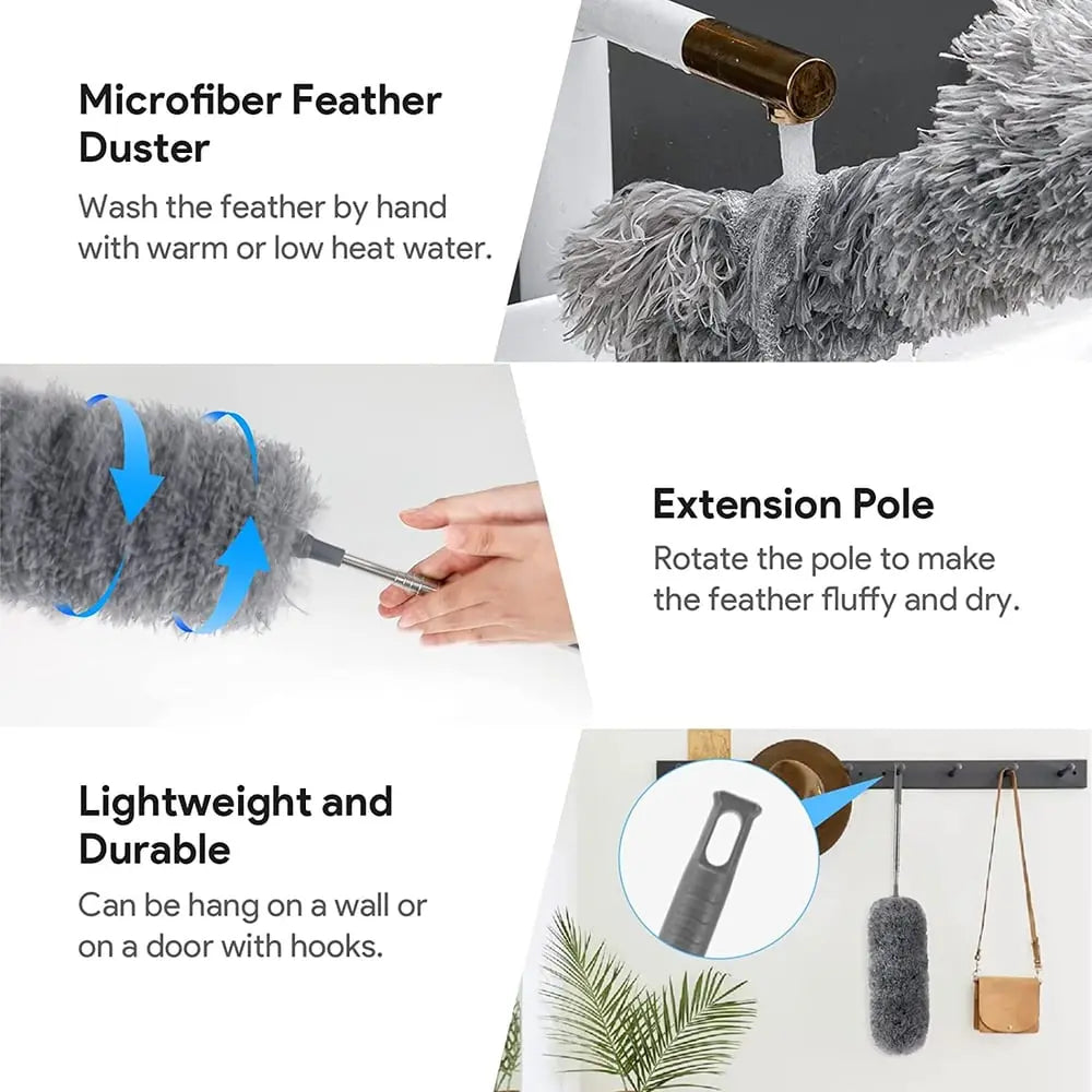 Telescopic Microfibre Duster with Flexible Head and 3 Replacement Heads, view 4