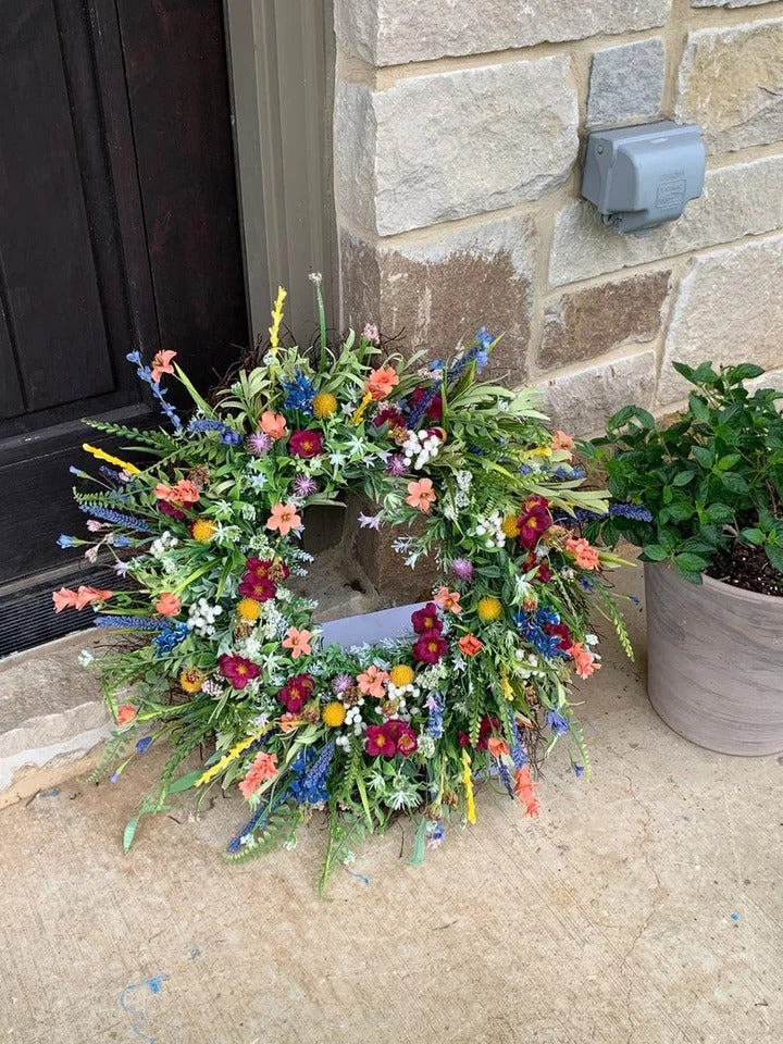 Texas Wildflower Wreath with Silk Flowers, Grapevine Base, 19–22 Inches, view 3