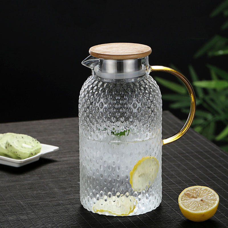 Textured Borosilicate Glass Jug with Bamboo Lid, 1000 ml–1900 ml, view 3