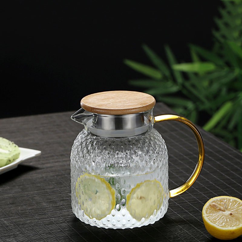 Textured Borosilicate Glass Jug with Bamboo Lid, 1000 ml–1900 ml