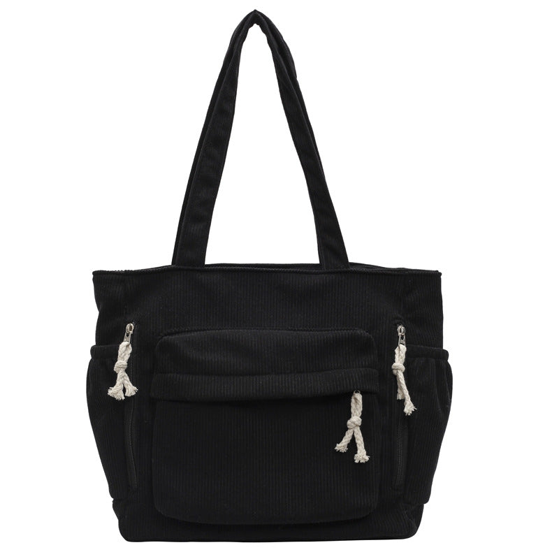 Textured Multi-Pocket Tote Bag with Zipped Front Pocket, view 10
