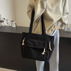 Textured Multi-Pocket Tote Bag with Zipped Front Pocket, view 3