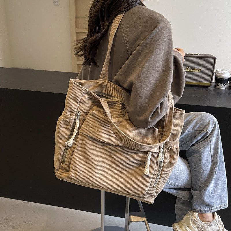Textured Multi-Pocket Tote Bag with Zipped Front Pocket, view 4