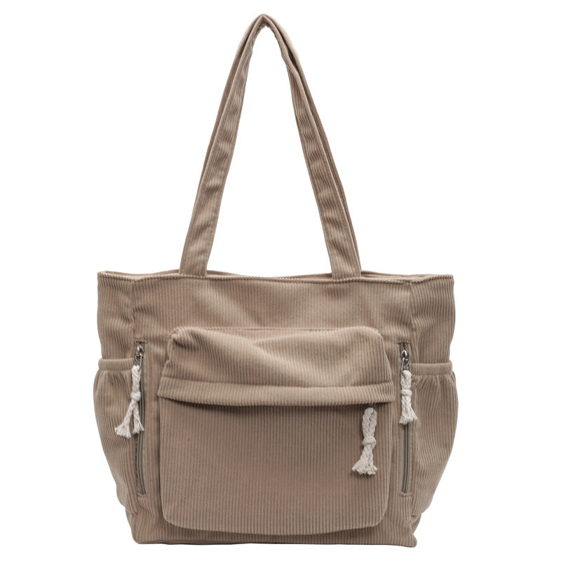 Textured Multi-Pocket Tote Bag with Zipped Front Pocket, view 5