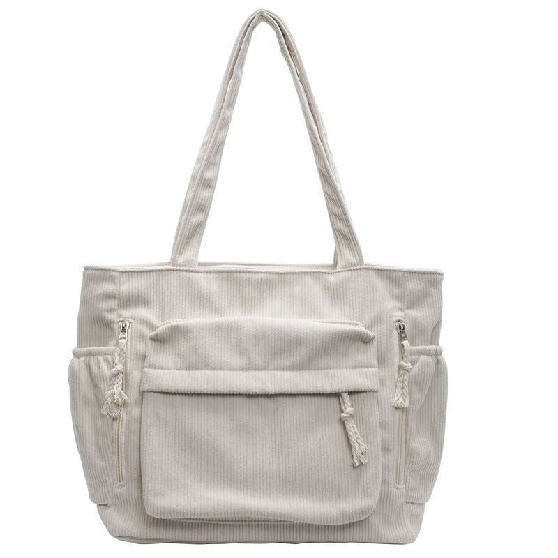 Textured Multi-Pocket Tote Bag with Zipped Front Pocket, view 6