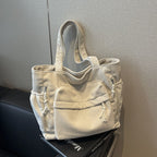 Textured Multi-Pocket Tote Bag with Zipped Front Pocket